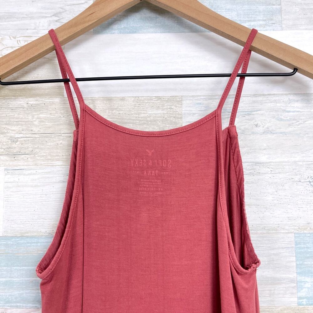 American Eagle Soft & Sexy Lattice Trim Tank Top Pink Stretch Casual Womens XS - Picture 5 of 7